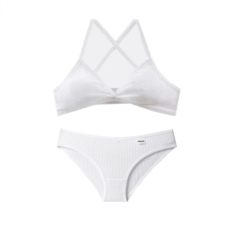 French Triangle Cup Cotton Underwear Panties Kit Breathable Wireless Underwear