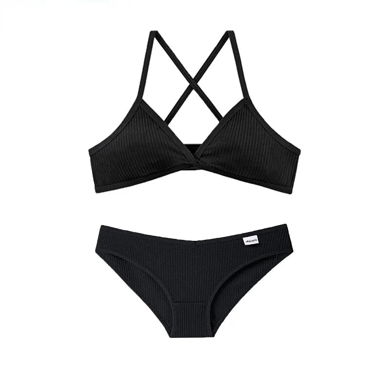 French Triangle Cup Cotton Underwear Panties Kit Breathable Wireless Underwear