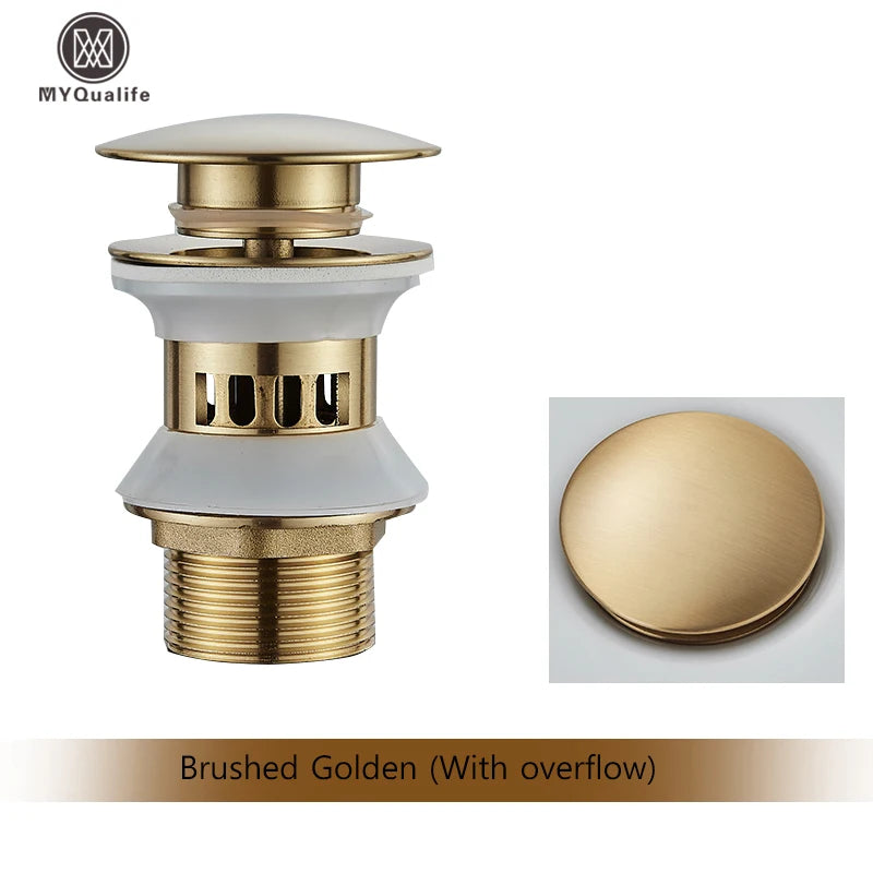 Gold Pop Up Drain Button Bathroom Sink Plug Drainer Siphon Waste Stopper Wash Basin Faucet Accessory Washbasin Pipe Black