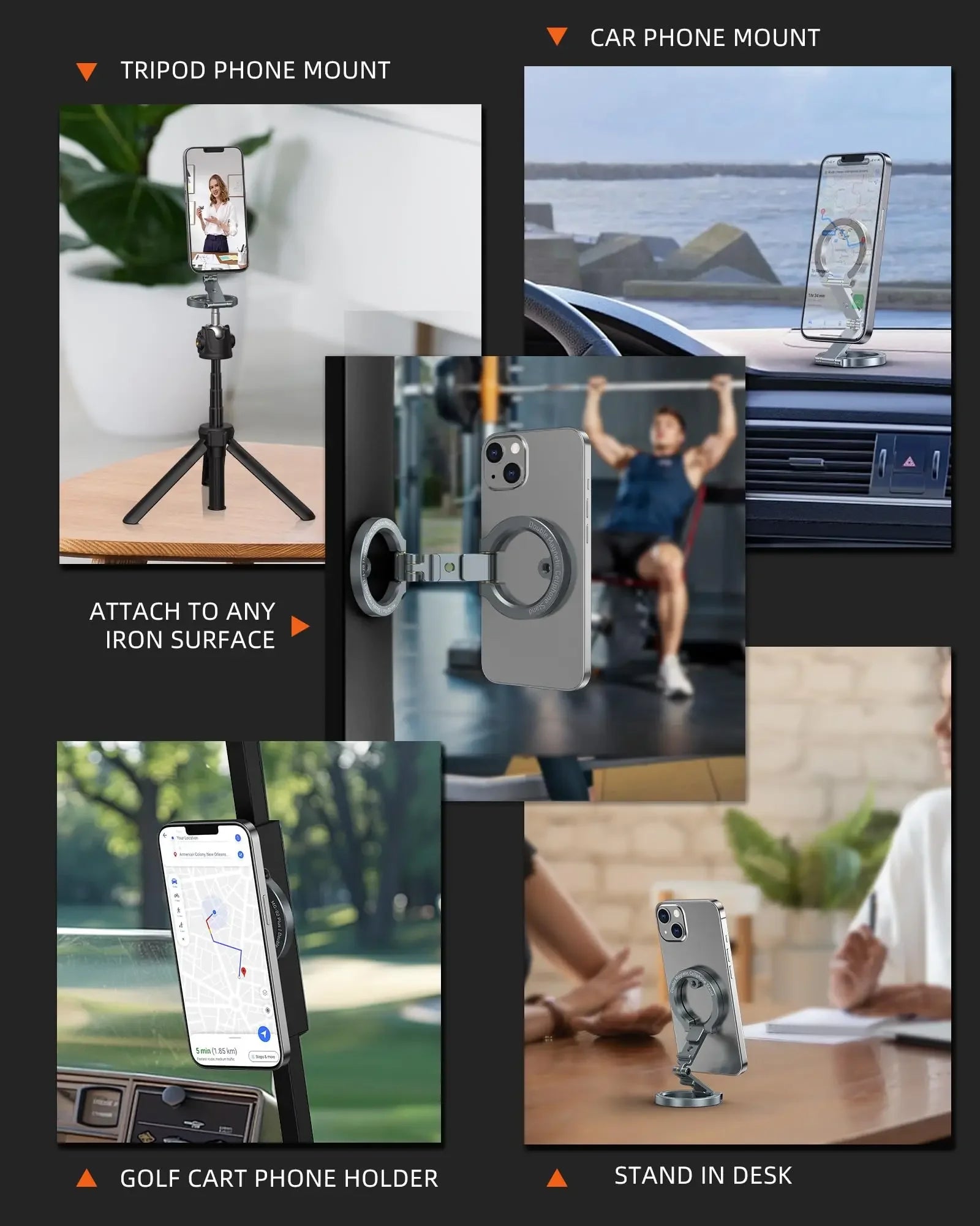 Foldable Magsafe Phone Holder w 1/4"-20 Gym Phone Mount Dual Magnetic Phone Stand for Iphone 17 16 Android Phone VLOG