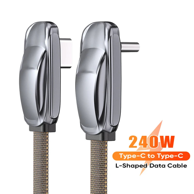 AUFU 240W USB C To Type C Cable 90 Degree Elbow Mobile Phone Fast Charging For iPhone 16 15 Xiaomi Realme Phone Charging Cord