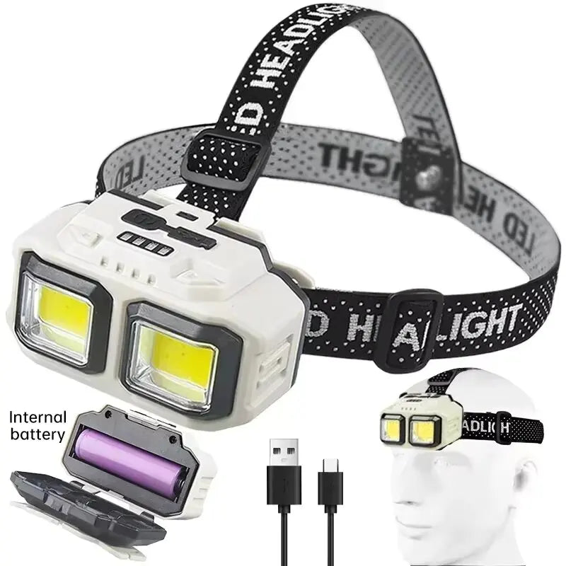 Powerful Induction COB LED Headlamp USB Rechargeable Head Flashlight Work Light Outdoors Camping Search Light Fishing Head Torch