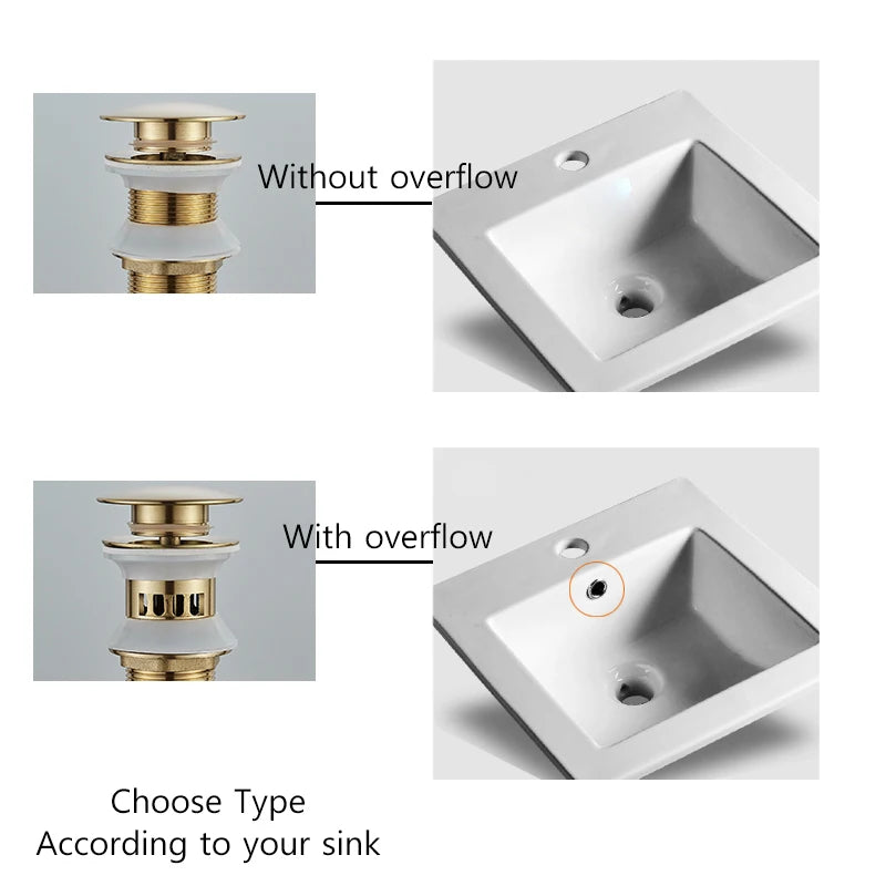 Gold Pop Up Drain Button Bathroom Sink Plug Drainer Siphon Waste Stopper Wash Basin Faucet Accessory Washbasin Pipe Black