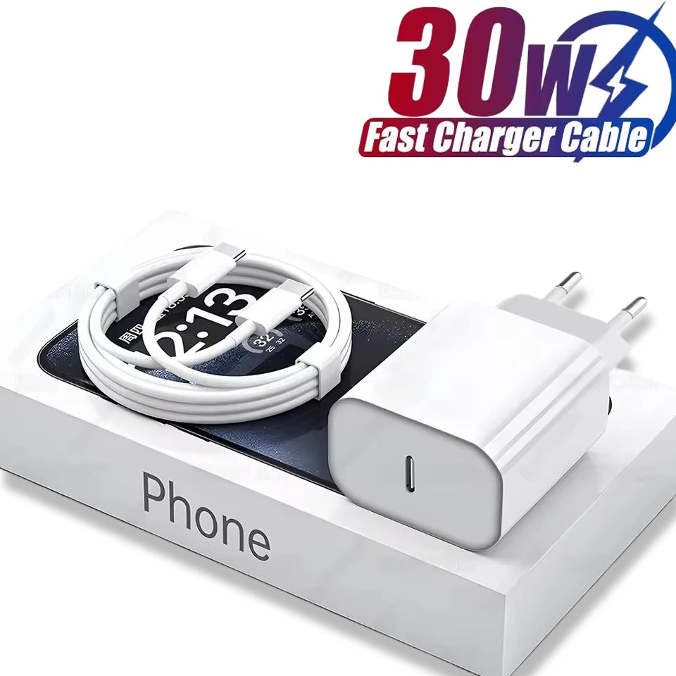 For Original 30W Type C Fast Charger For iPhone 16 15 14 13 12 11 Pro Max Plus PD Charging Cable Charger Phone Accessories