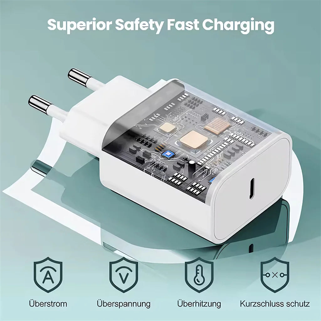 20W PD EU Plug Fast Charger For iPhone 11 12 13 Mini 14 Pro Max X XR XS Max 7 8 Plus SE Quick Charging USB-C PD Charger Cables