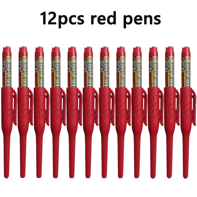 12pcs 45mm Tip Long Head Marker Pens, Black/Blue/Red Woodworking Drilling Tile Marking Pen Can Be Filled, for Deep Hole Marking