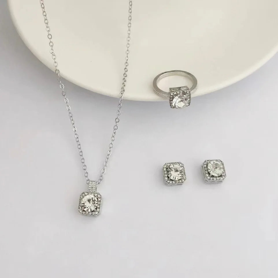 1PC Luxury Cube Jewelry Set, Women's Elegant Necklace, Earrings & Ring Set, Perfect Gift for Valentine's Day, Christmas Gift, Bi