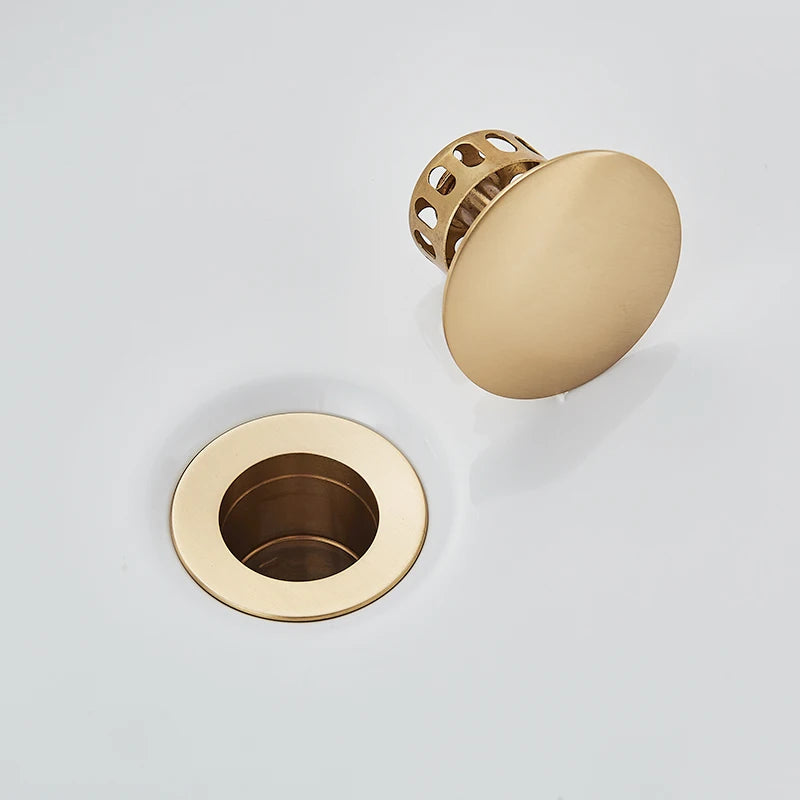 Gold Pop Up Drain Button Bathroom Sink Plug Drainer Siphon Waste Stopper Wash Basin Faucet Accessory Washbasin Pipe Black