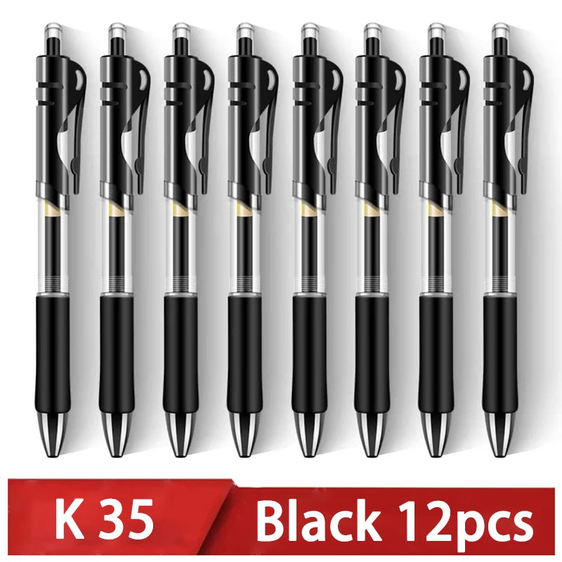 Retractable Gel Pen,Black, Red,Blue Ink Ballpoint for Writing,Office and School Supplies,Stationery,0.5mm Retractable,12 Pcs Box