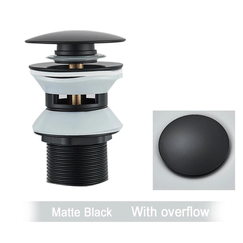Gold Pop Up Drain Button Bathroom Sink Plug Drainer Siphon Waste Stopper Wash Basin Faucet Accessory Washbasin Pipe Black