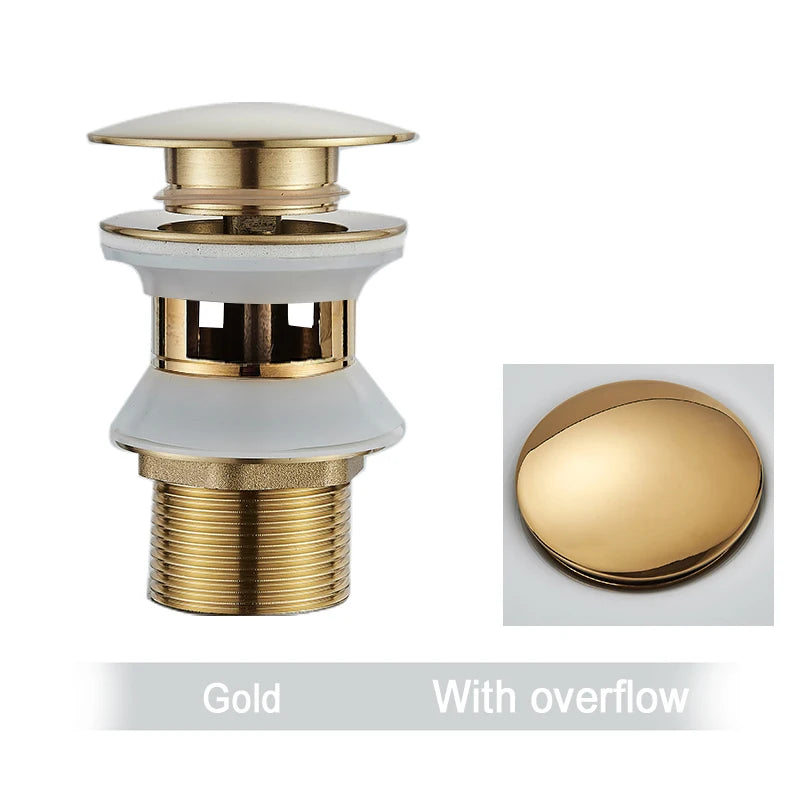Gold Pop Up Drain Button Bathroom Sink Plug Drainer Siphon Waste Stopper Wash Basin Faucet Accessory Washbasin Pipe Black