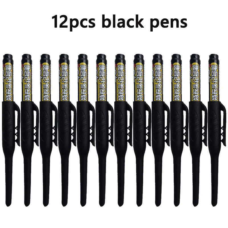 12pcs 45mm Tip Long Head Marker Pens, Black/Blue/Red Woodworking Drilling Tile Marking Pen Can Be Filled, for Deep Hole Marking