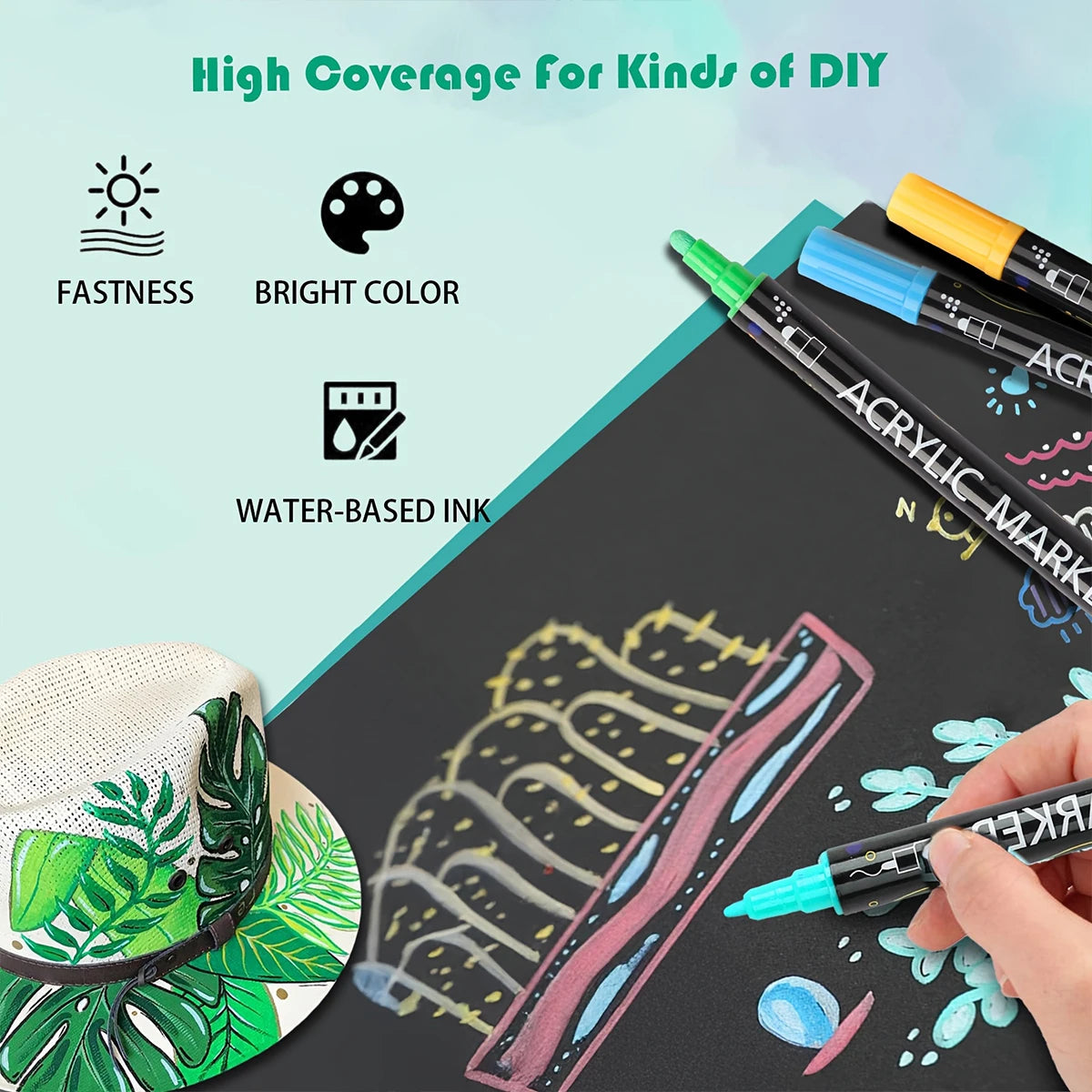 12/24/36/48/60 Colors Dual Tip Acrylic Paint Pens Markers  for Wood Canvas Stone Rock Painting Glass Ceramic Surfaces DIY Crafts