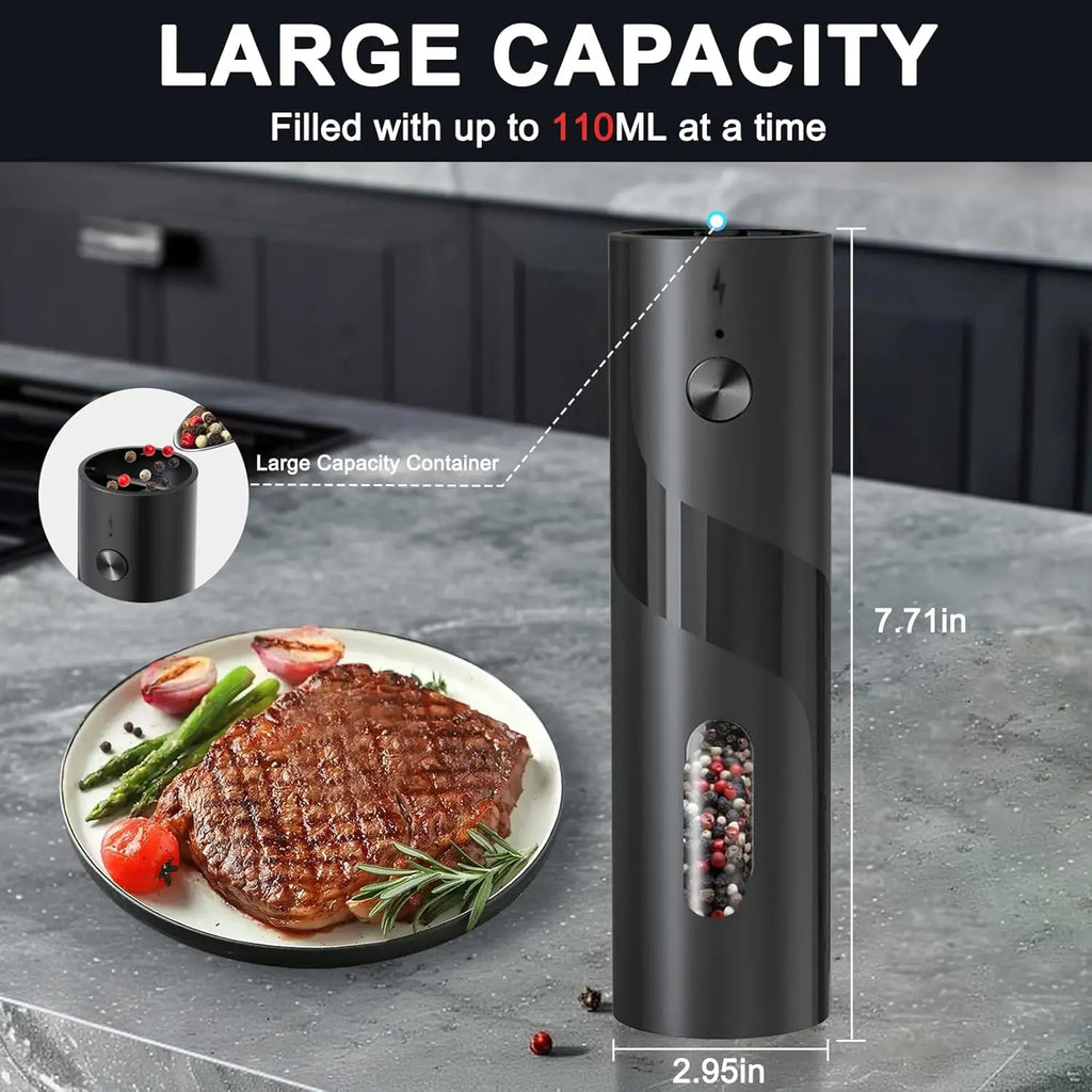 Elektrisches, wiederaufladbares Salz- und Pfeffermühlen-Set mit Top-Fill-System, automatischer Pfeffermühle mit Ladestation und einstellbarem Mahlgrad