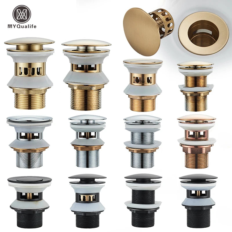 Gold Pop Up Drain Button Bathroom Sink Plug Drainer Siphon Waste Stopper Wash Basin Faucet Accessory Washbasin Pipe Black