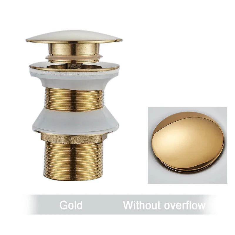 Gold Pop Up Drain Button Bathroom Sink Plug Drainer Siphon Waste Stopper Wash Basin Faucet Accessory Washbasin Pipe Black