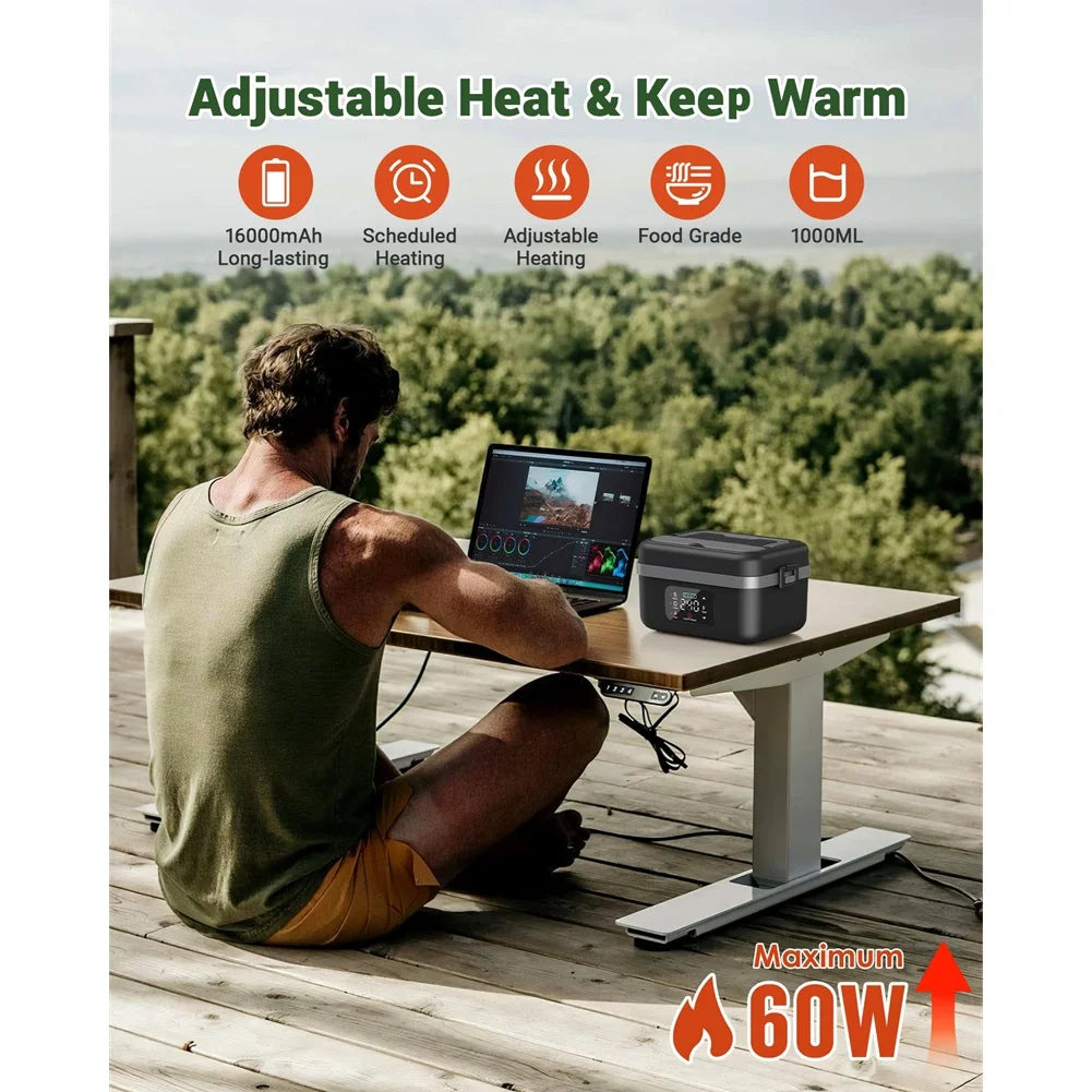 B89B-Cordless Electric Lunch Box For Adults, 16000Mah Rechargeable Self-Heating Food Warmers For Office Car Outdoor