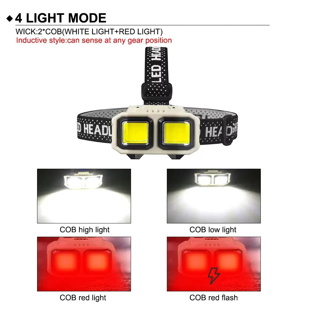 Powerful Induction COB LED Headlamp USB Rechargeable Head Flashlight Work Light Outdoors Camping Search Light Fishing Head Torch