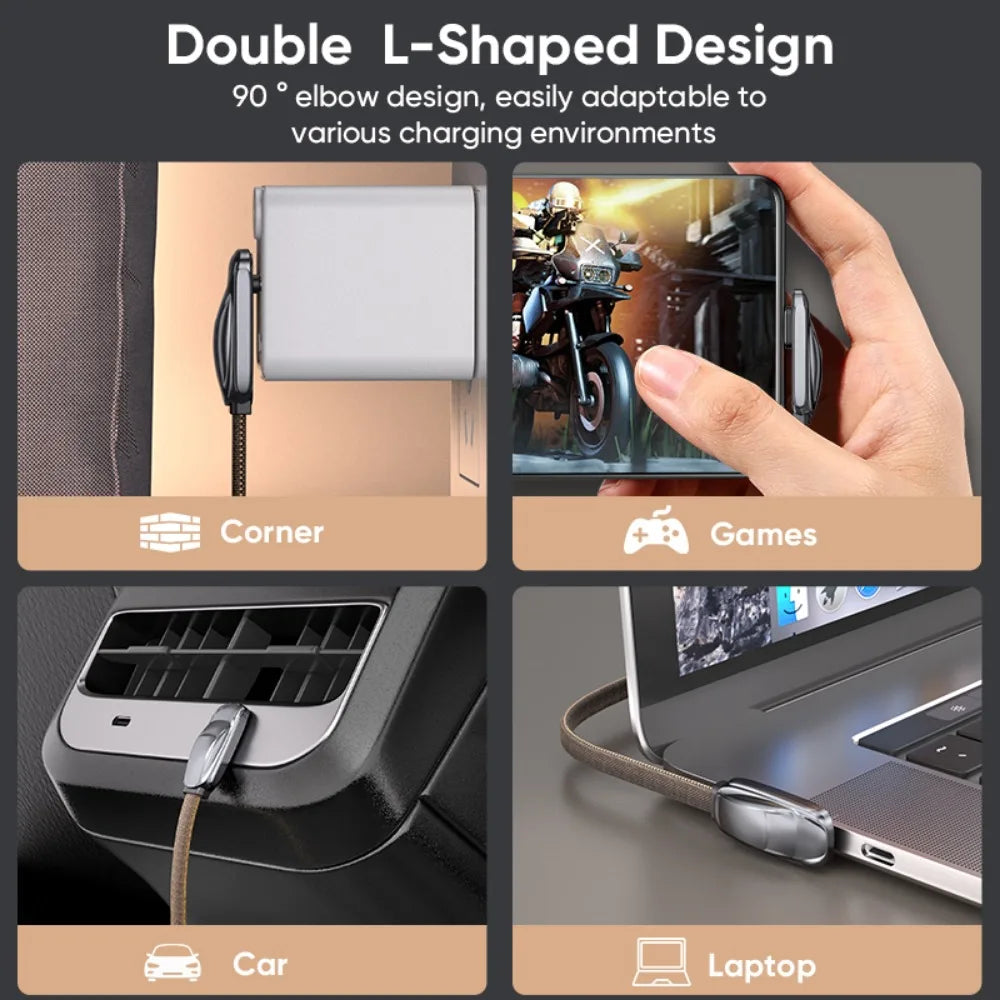 AUFU 240W USB C To Type C Cable 90 Degree Elbow Mobile Phone Fast Charging For iPhone 16 15 Xiaomi Realme Phone Charging Cord