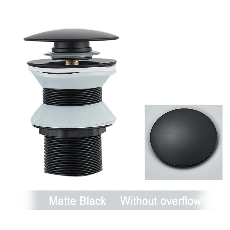 Gold Pop Up Drain Button Bathroom Sink Plug Drainer Siphon Waste Stopper Wash Basin Faucet Accessory Washbasin Pipe Black