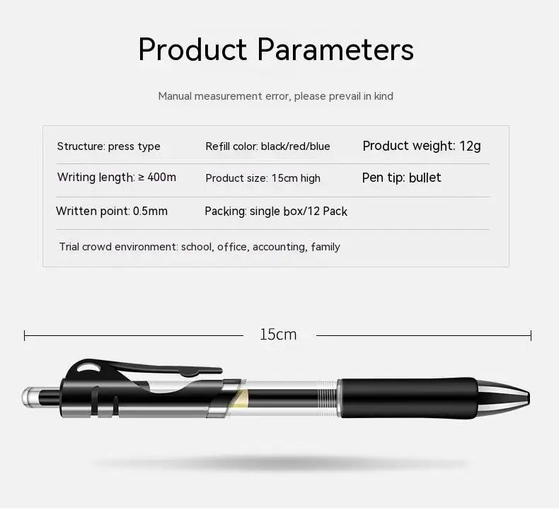 Retractable Gel Pen,Black, Red,Blue Ink Ballpoint for Writing,Office and School Supplies,Stationery,0.5mm Retractable,12 Pcs Box