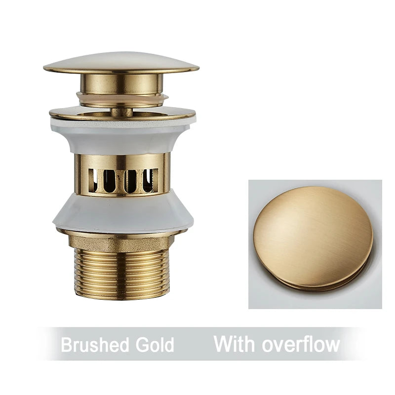 Gold Pop Up Drain Button Bathroom Sink Plug Drainer Siphon Waste Stopper Wash Basin Faucet Accessory Washbasin Pipe Black