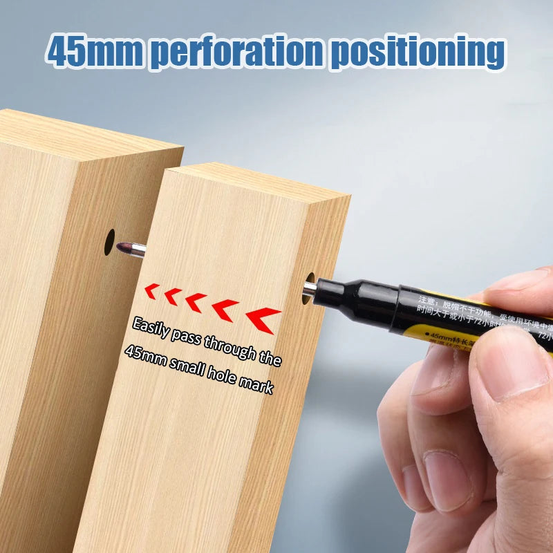 12pcs 45mm Tip Long Head Marker Pens, Black/Blue/Red Woodworking Drilling Tile Marking Pen Can Be Filled, for Deep Hole Marking