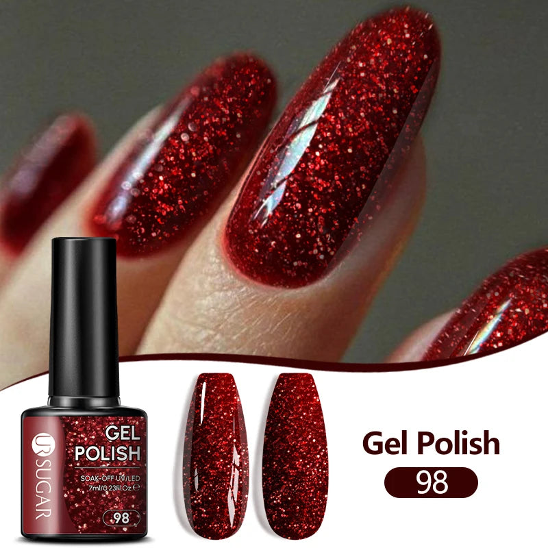 UR SUGAR 7/7.5ml Nude Glitter Color Nail Gel Polish Semi-permanent Varnish Soak Off Nail Art Base Top Coat UV LED Gel Manicure