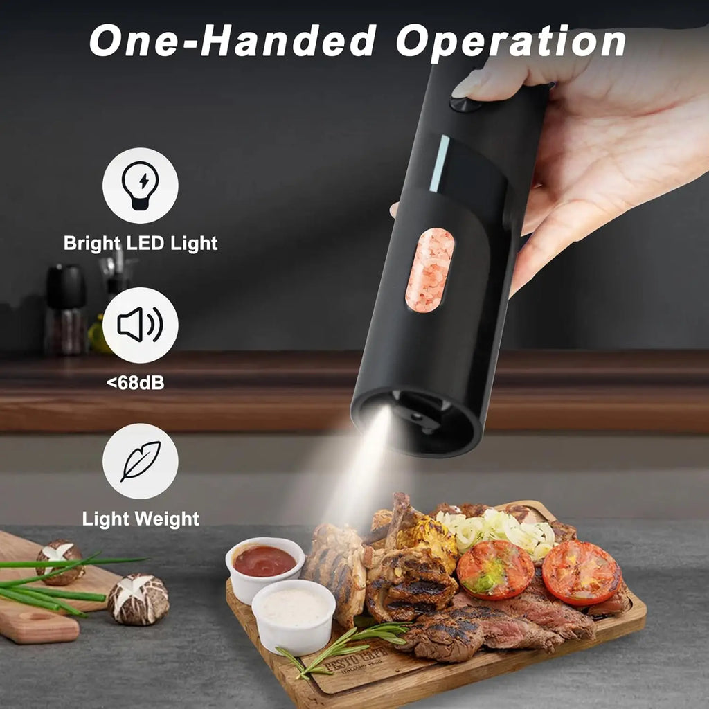 Elektrisches, wiederaufladbares Salz- und Pfeffermühlen-Set mit Top-Fill-System, automatischer Pfeffermühle mit Ladestation und einstellbarem Mahlgrad