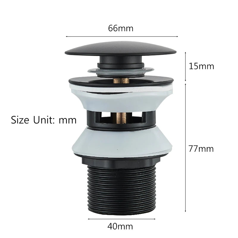 Gold Pop Up Drain Button Bathroom Sink Plug Drainer Siphon Waste Stopper Wash Basin Faucet Accessory Washbasin Pipe Black