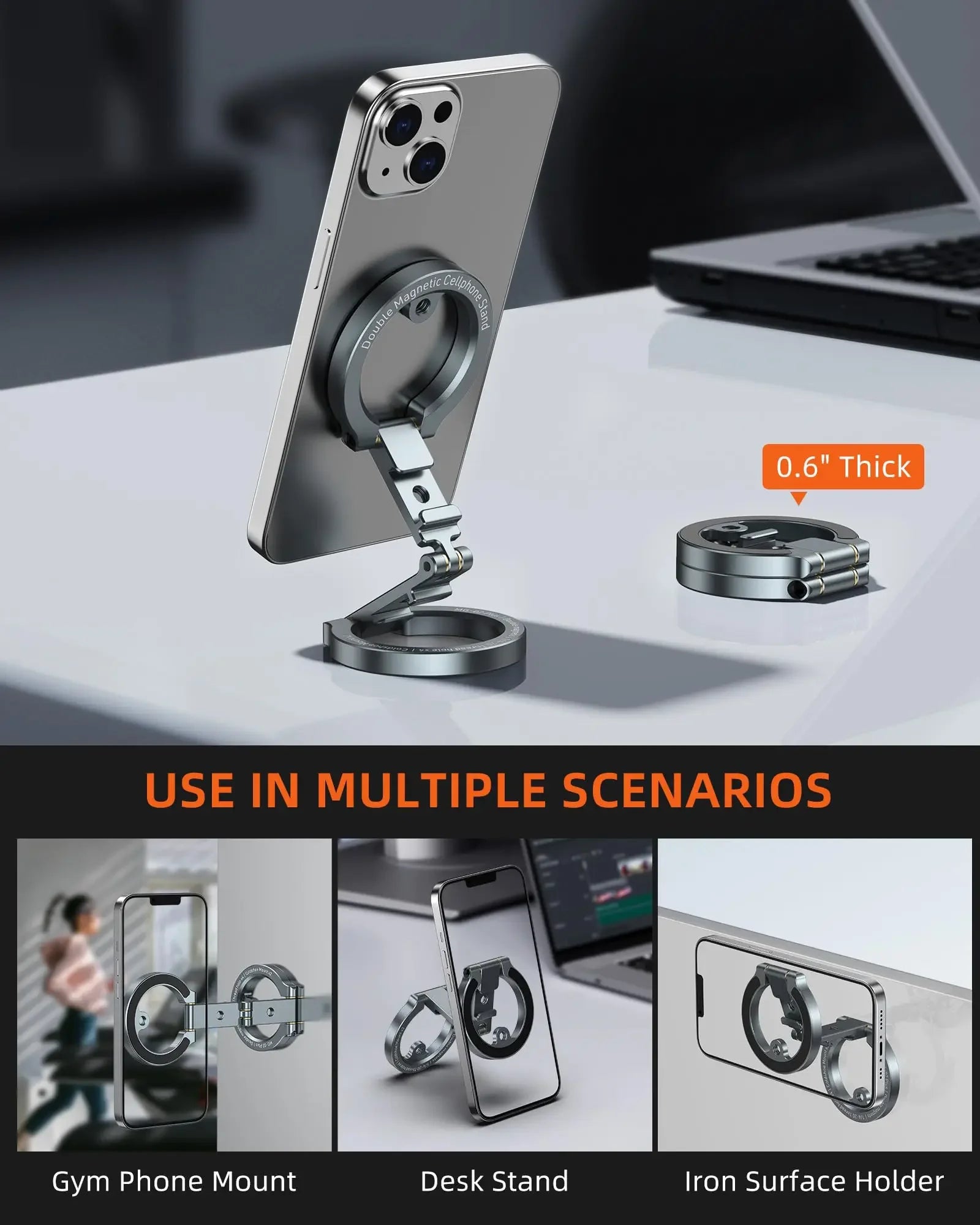 Foldable Magsafe Phone Holder w 1/4"-20 Gym Phone Mount Dual Magnetic Phone Stand for Iphone 17 16 Android Phone VLOG