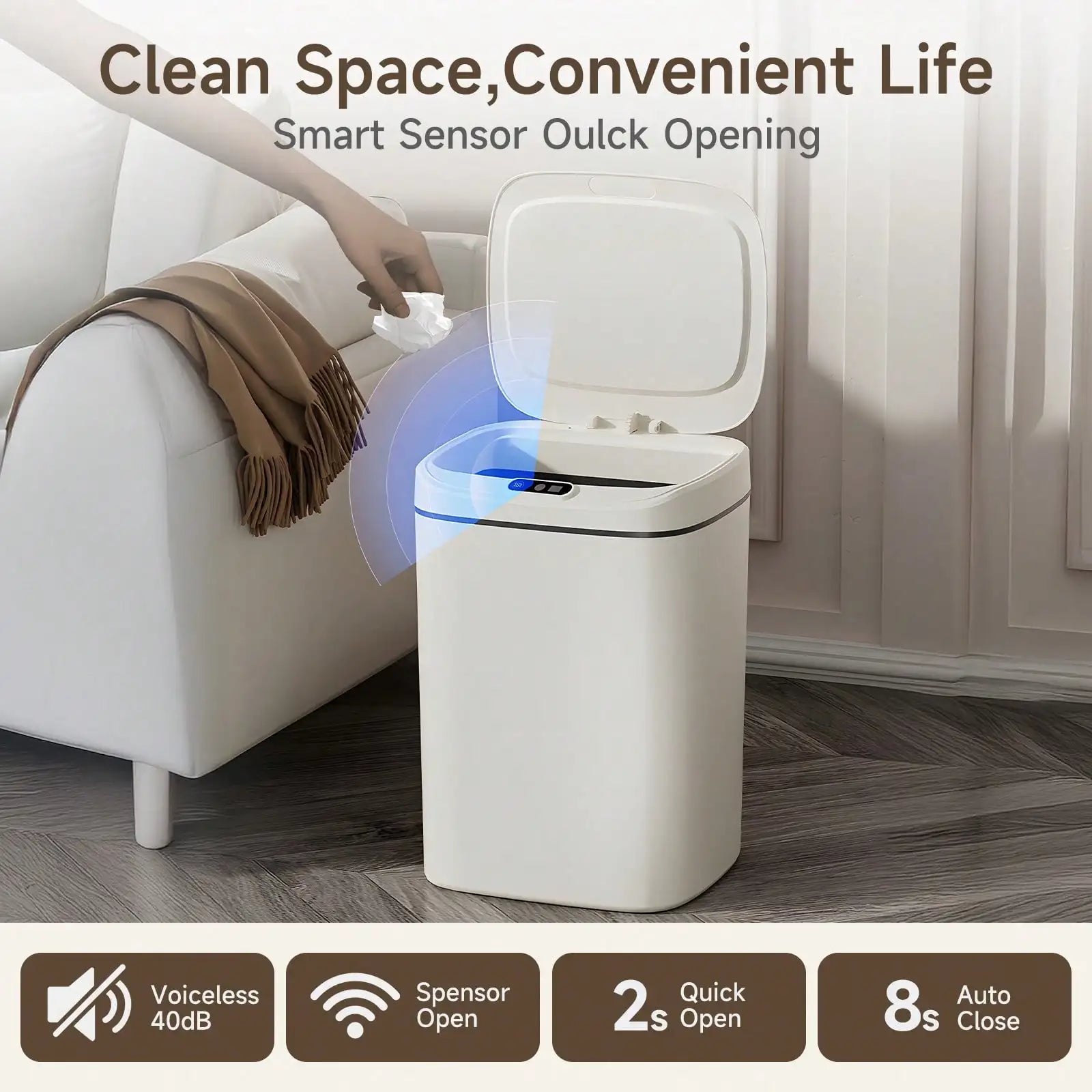 LOVEWE 3.17 Gallon / 4.23 Gallon Bathroom Trash Can With Lid, Non-Contact Automatic Motion Sensor, Smart Sensor Trash Can